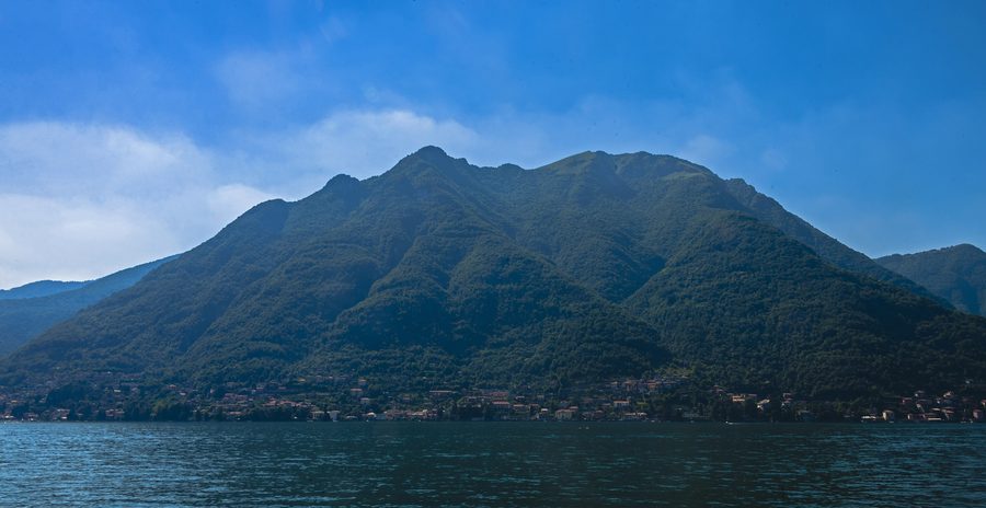 View of Laglio and the mountains above it from the ferry across Lake Como